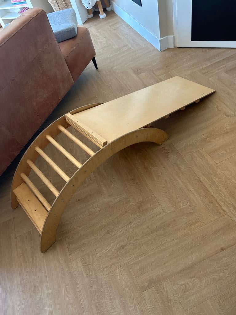 Houten Klimrek met Glijbaan/klimplank - Montessori Speelgoed, Ophalen of Verzenden, Gebruikt