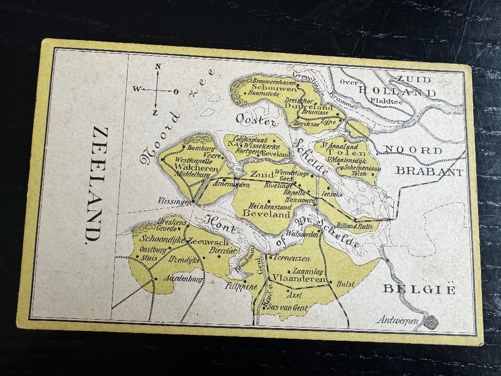 landkaart Zeeland op ansichtkaart, Verzenden, Voor 1920, Ongelopen, Zeeland