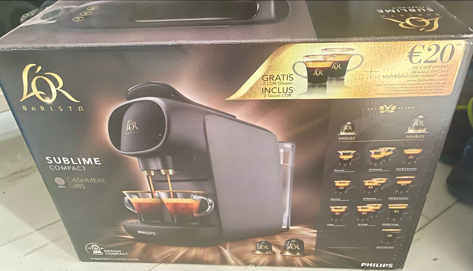Philips L'OR Barista Sublime + 2x L'OR Glazen (Nieuw) + Cups, Verzenden, Koffiemachine, Zo goed als nieuw, 2 tot 4 kopjes