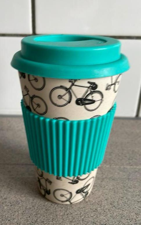 Fantastische coffee to go beker fiets bamboe bamboo, Ophalen of Verzenden, Zo goed als nieuw, Overige stijlen, Kop(pen) en/of Schotel(s)
