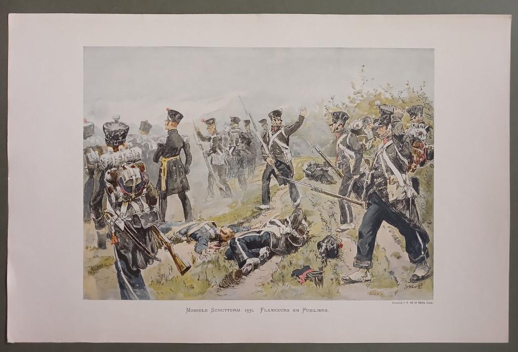 Mobiele Schutterij 1831 Flankeurs en Fusiliers antieke prent, Verzenden, Overige typen, X, Nederland