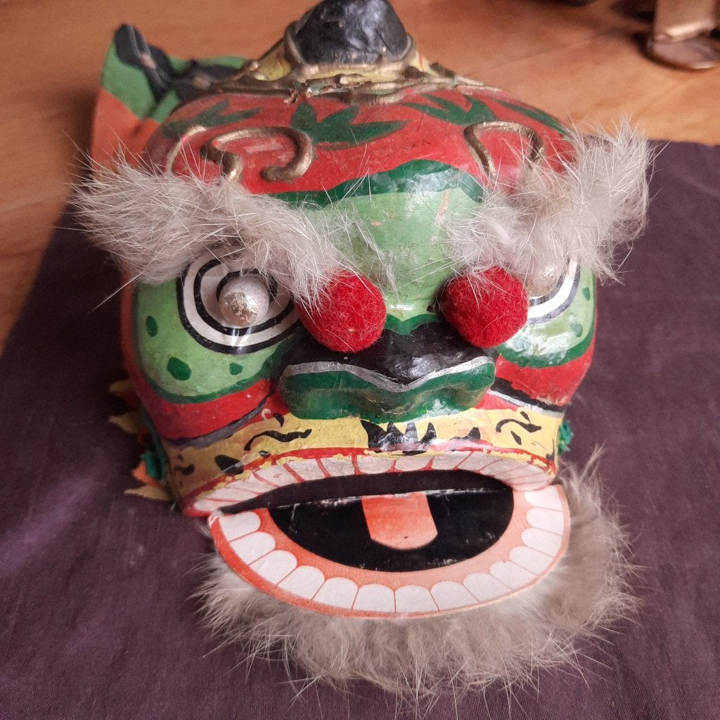 Chinese Poppenkast Pop Bewegende Mond Masker Papier Maché, Antiek en Kunst, 20 cm, Verzenden, Papier/karton, Groen