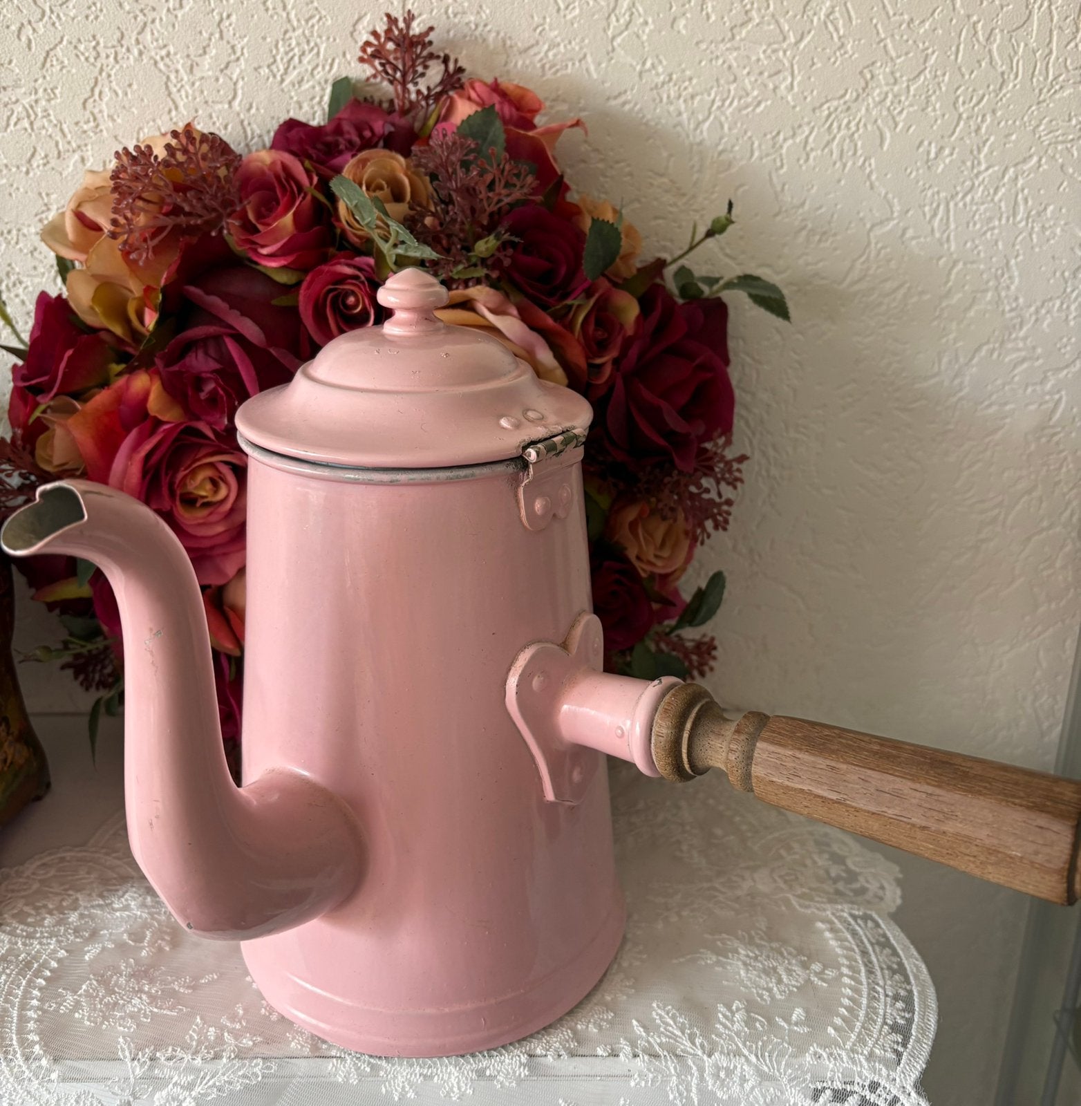 Vintage, Franse chocoladekan met houten handvat, Ophalen of Verzenden