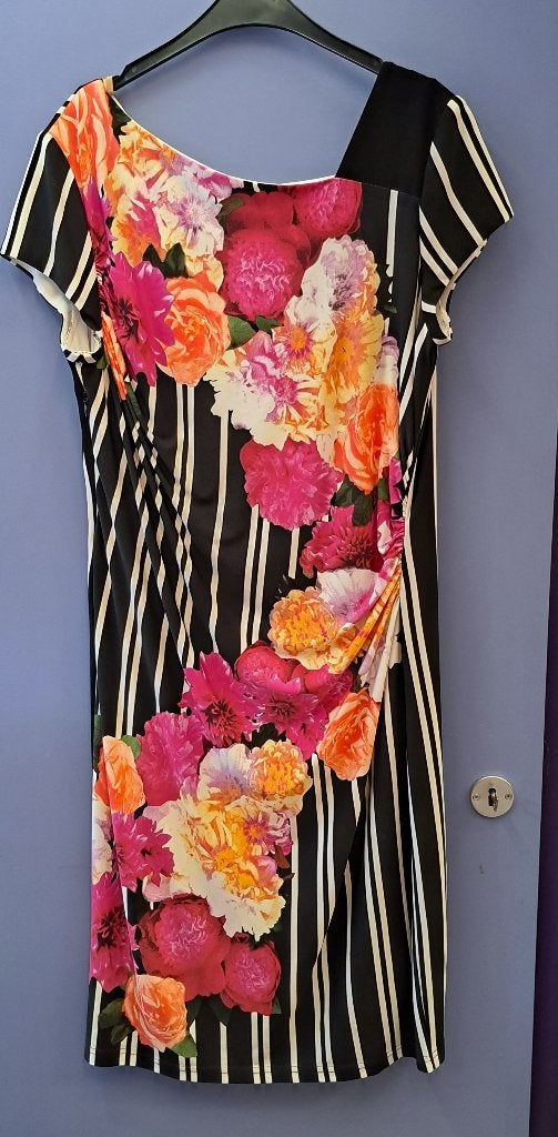 Joseph Ribkoff jurk zwart wit gestreept + bloemen 44 42295, Joseph Ribkoff, ., Maat 42/44 (L), Joseph Ribkoff