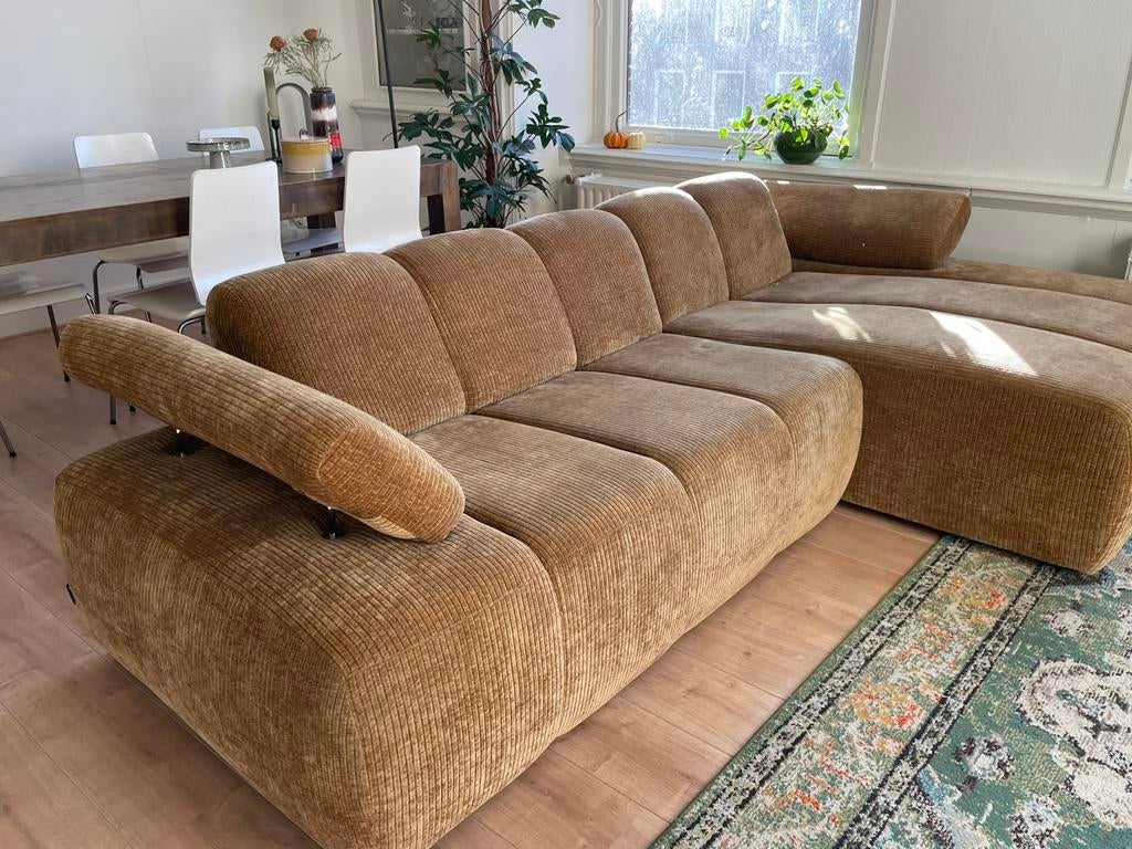 Mojo ribstof hoekbank honinggeel WOOOD, Huis en Inrichting, Banken | Bankstellen, Ophalen, Hoekbank, 200 tot 250 cm, Vierpersoons of meer