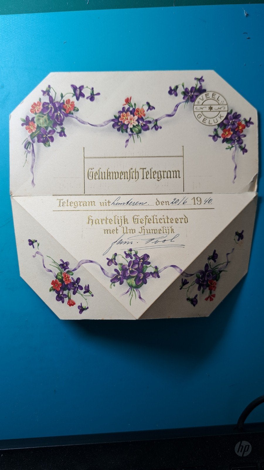 Lunteren telegram gelukwens huwelijk 20 juni 1940, Verzenden, 1920 tot 1940, Gelderland