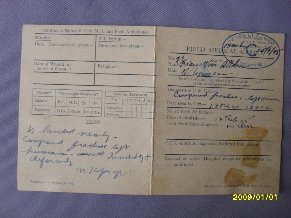 Originele WOII Britse Field Medical Card 1945, Ophalen, Landmacht, Nederland, Overige typen