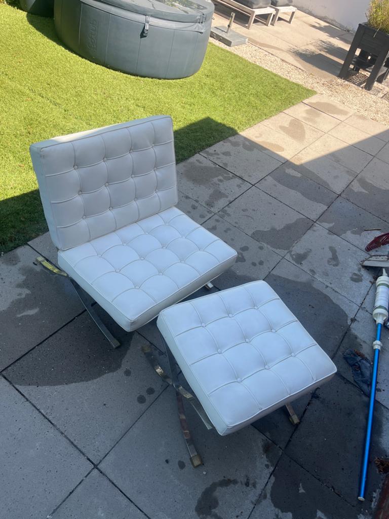 Barcelona stoel replica met hocker - Wit leer, Ophalen, Gebruikt, Wit, Leer