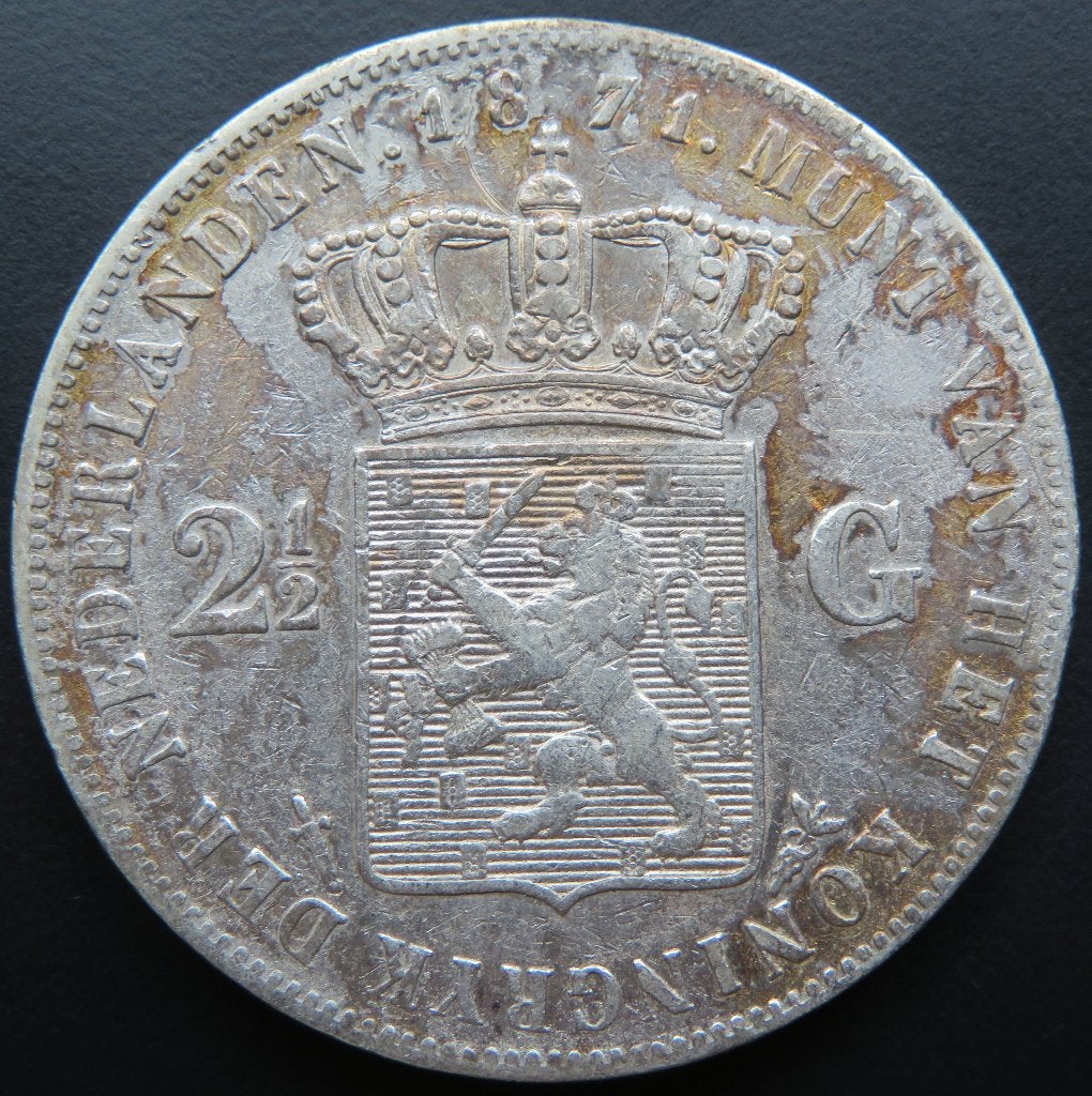 2,5 Gulden 1871, Postzegels en Munten, Koning Willem III, Verzenden, Zilver, Losse munt