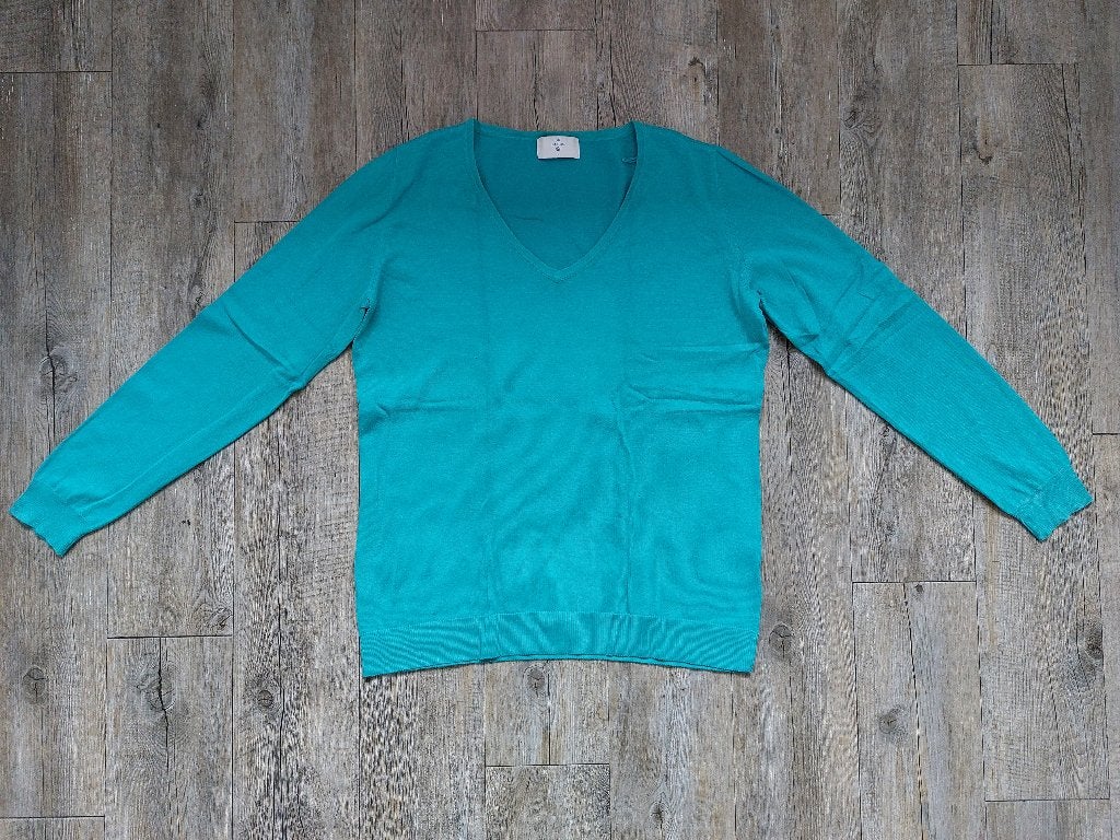Trui met V-hals maat L (C&A), Maat 42/44 (L), Ophalen of Verzenden, Groen, Gedragen