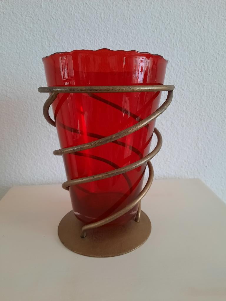 Bloemenvaas Rood, Huis en Inrichting, Woonaccessoires | Vazen, Ophalen, Minder dan 50 cm, Rood, Glas