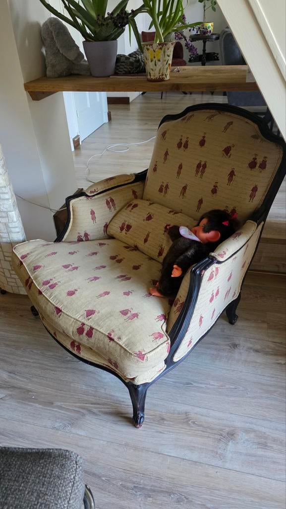 Vintage fauteuil met ganzenveer kussens, Ophalen of Verzenden, Gebruikt, Stof, Vintage