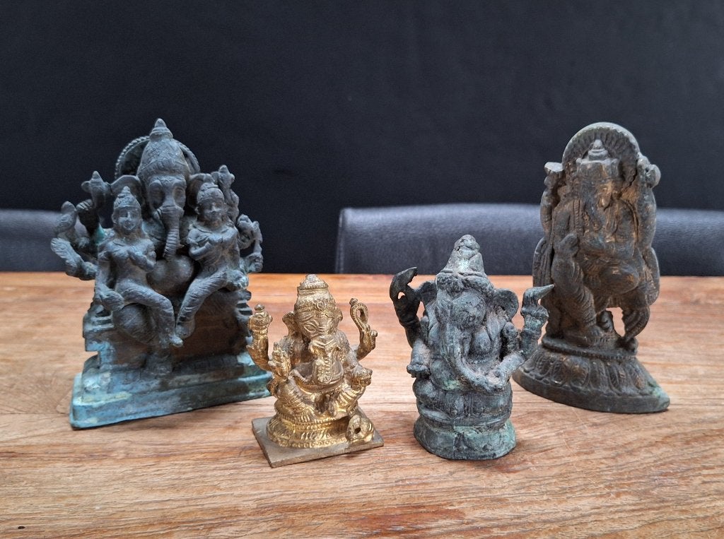 oude bronzen Ganesha beeldjes beeld god olifantenhoofd India, Ophalen of Verzenden, Gebruikt, Religie