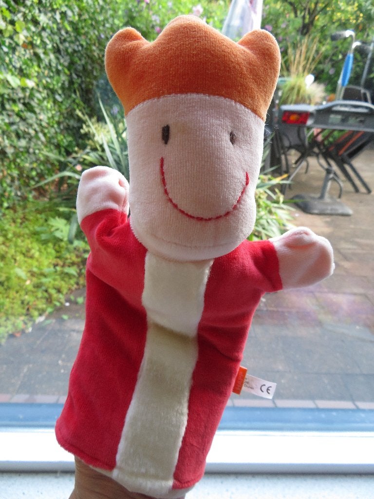 Handpop koning van Villa Happ meet ca 25 cm, Ophalen of Verzenden, Zo goed als nieuw, Overige typen, Wasbaar