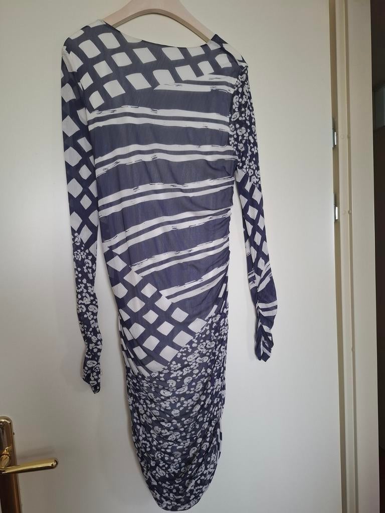Marc Cain zijden jurk blauw wit, maat 38/40/42, Kleding | Dames, Maat 38/40 (M), Marc Cain, Blauw, Ophalen of Verzenden