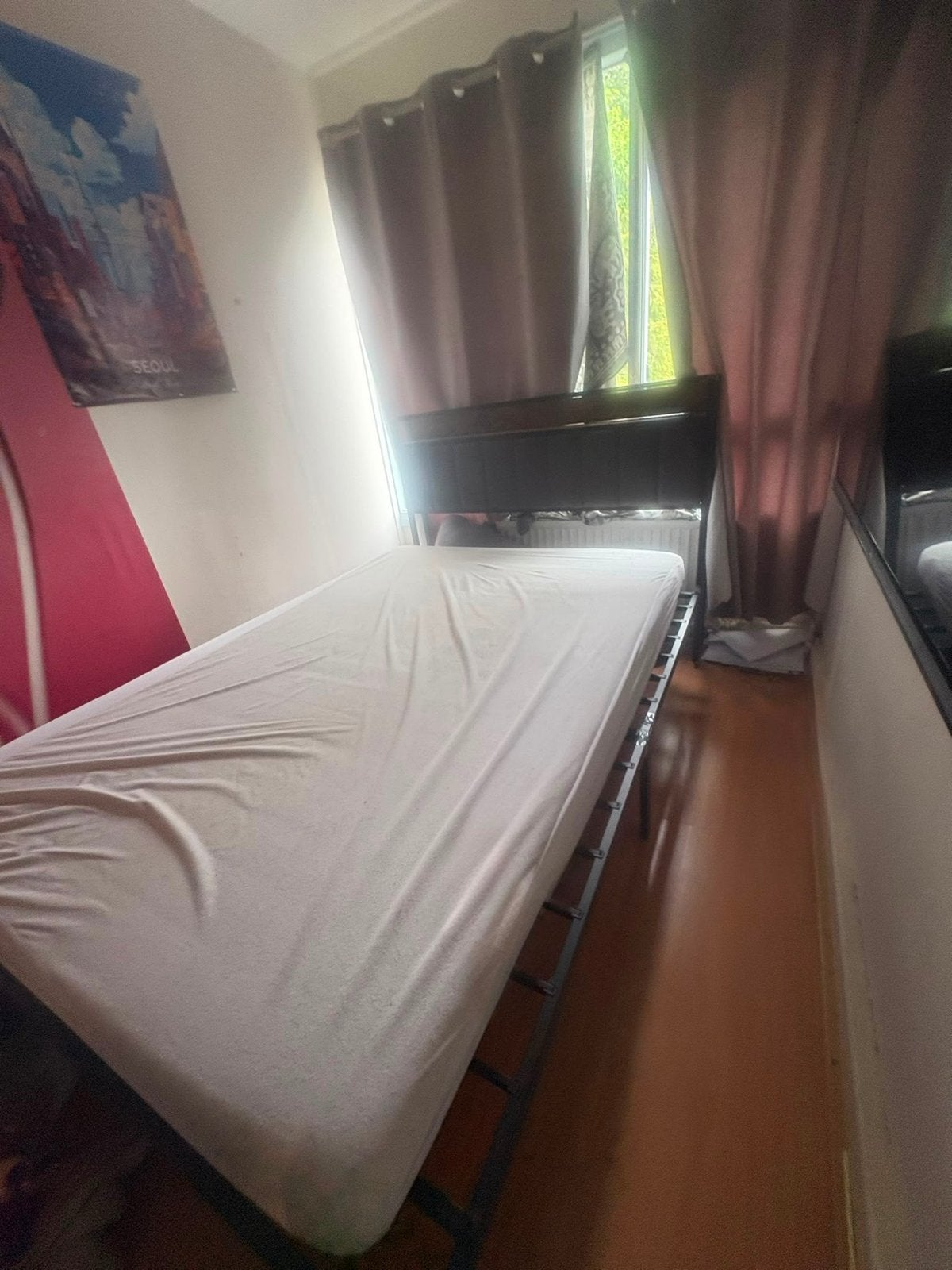Bedframe 200x140 cm met opslaghoofdsteun - Donkergrijs, Huis en Inrichting, Slaapkamer | Bedden, Ophalen, Gebruikt, Tweepersoons