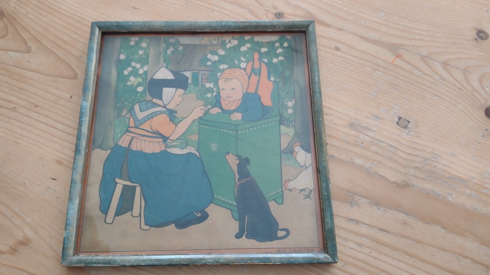 Oude Litho van Rie Cramer - Hollands tafereel, Antiek en Kunst, Ophalen of Verzenden