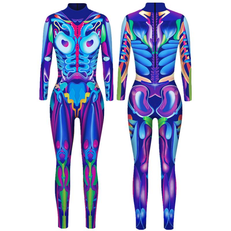 Dames catsuit 7 / bodysuit skelet botten jumpsuit festival, Maat 38/40 (M), Verzenden, Nieuw, Overige thema's