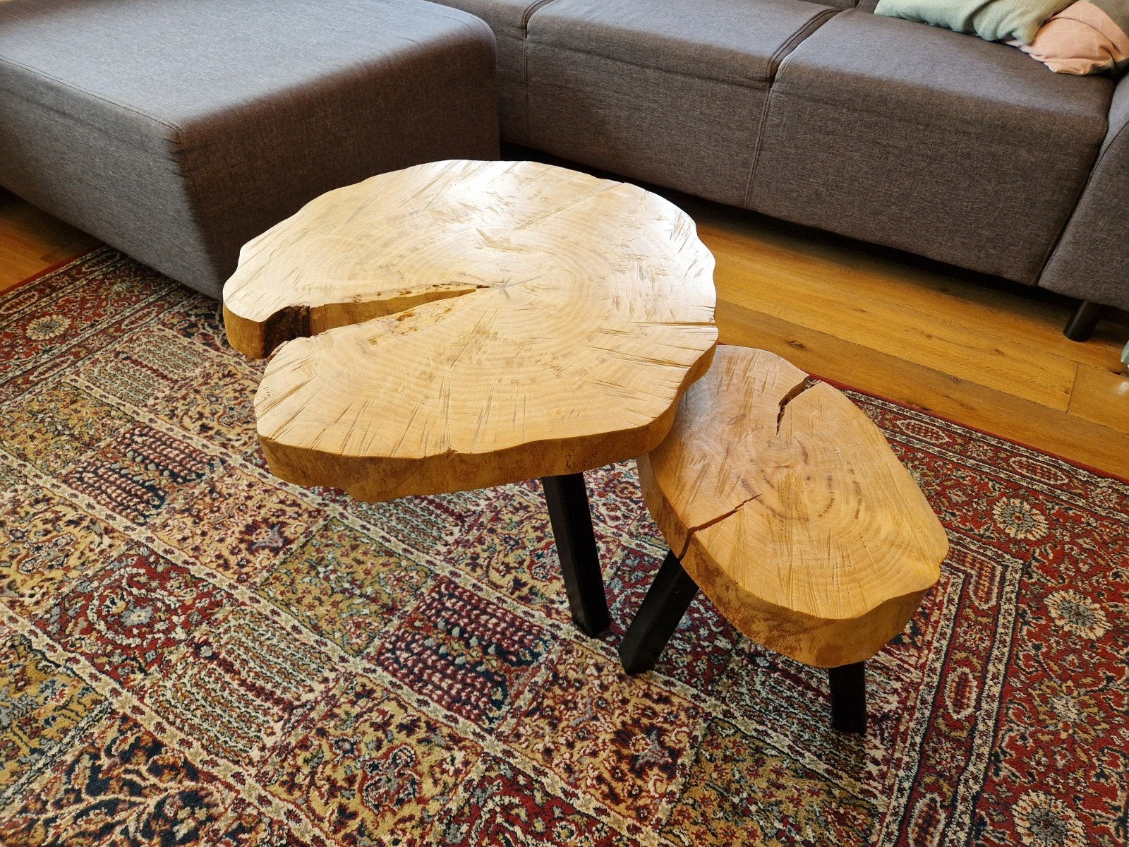 Set van 2 boomstam salontafels - massief hout, Gebruikt, 50 tot 100 cm, Landelijk, Industrieel, Rustiek, 50 tot 100 cm