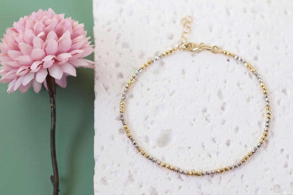 14 Karaat Gouden Bicolor Balletjes Armband, Ophalen of Verzenden, Zo goed als nieuw, Goud, Goud