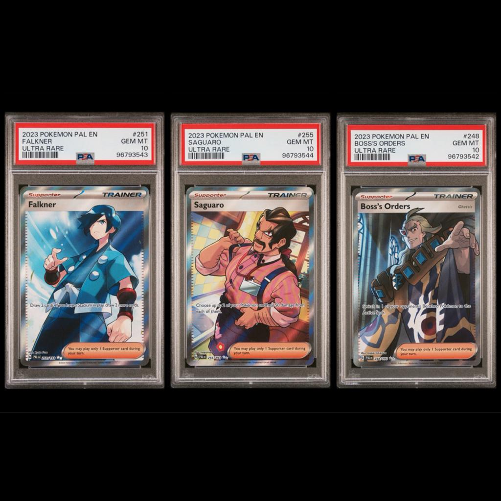 Pokémon PSA 10 GEM MT Trainers (Falkner, Saguaro, Boss), Ophalen of Verzenden, Nieuw, Meerdere kaarten