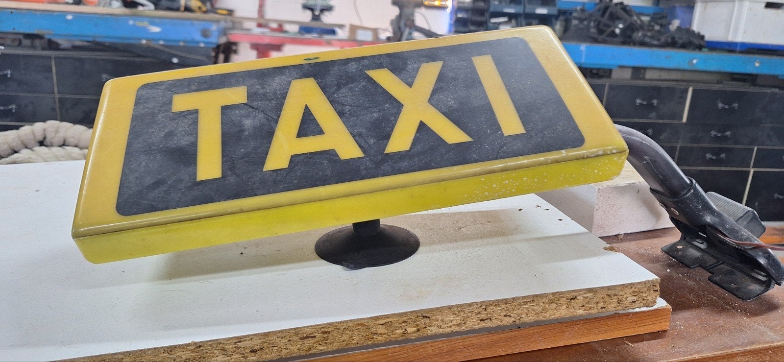 Vintage Taxi Dakbord - Geel met Zwarte Letters, Ophalen of Verzenden, Gebruikt