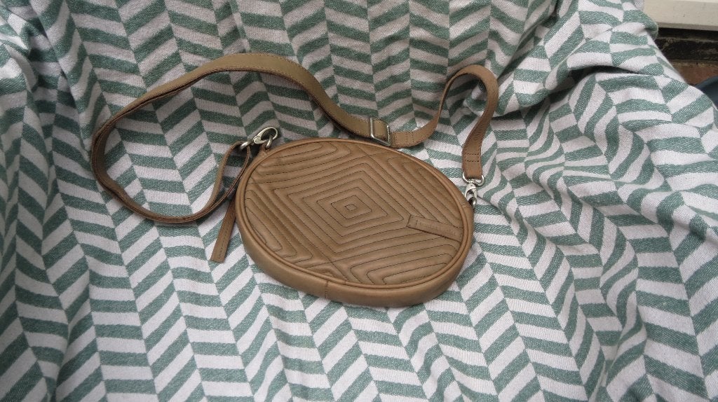 Aunts & Uncles leren tas, taupe bruin, ovaal 28x16x5cm, Verzenden, Zo goed als nieuw, Bruin, Schoudertasje