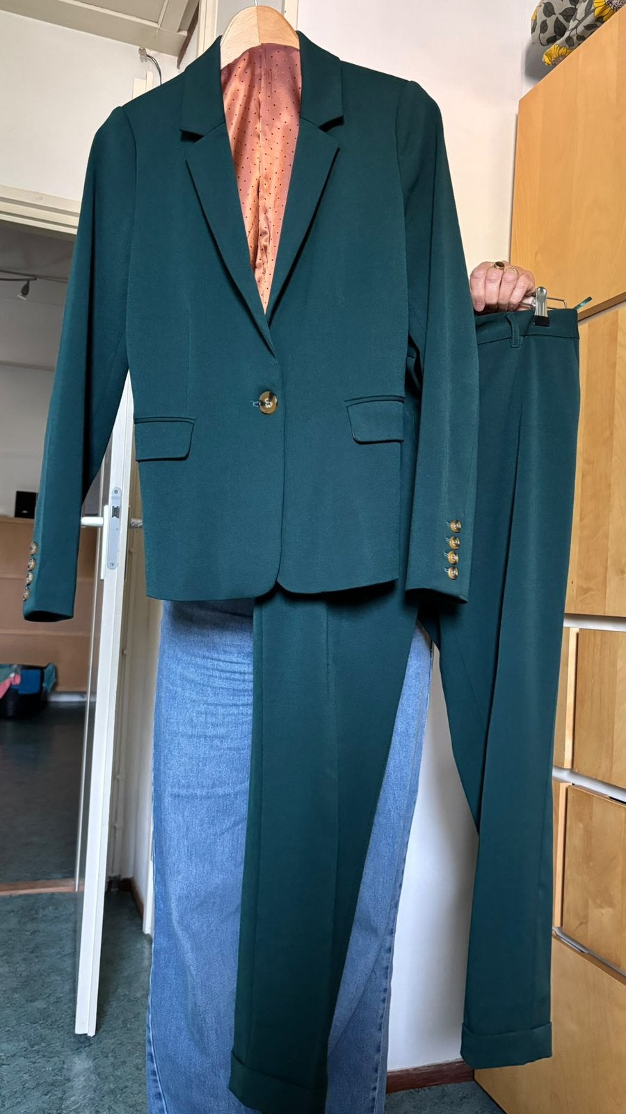 King Louie kostuum petrol kleur, Maat 38/40 (M), Kostuum of Pak, Blauw, Ophalen of Verzenden
