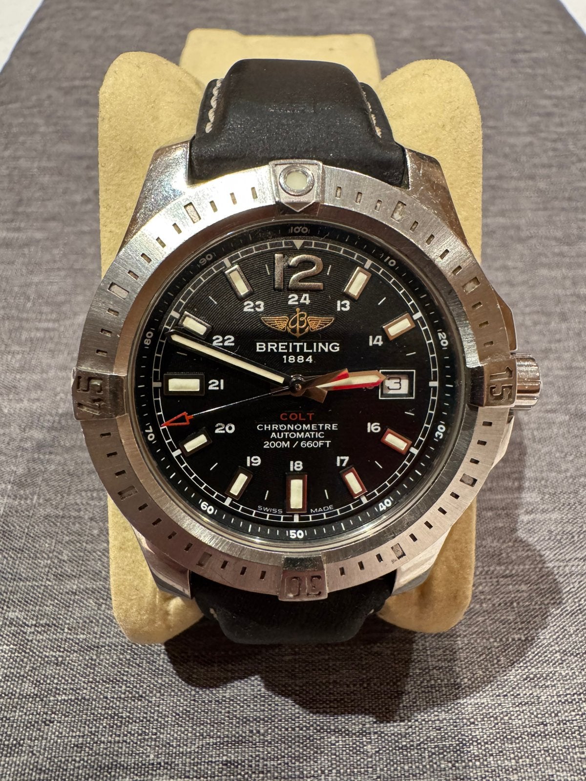Breitling comt automaat 41 mm, Leer, Staal, Breitling, Ophalen of Verzenden
