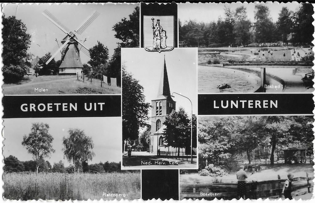 Lunteren, Bosbad, Molen, Bosvijver, Platenberg, N.H. kerk, Verzenden, 1960 tot 1980, Gelopen, Gelderland