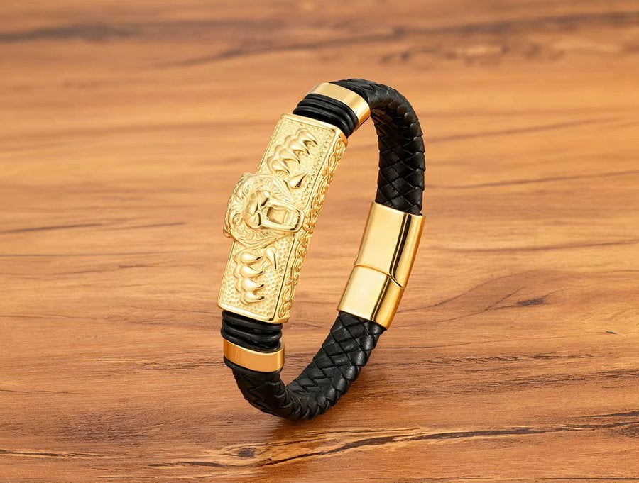 Zwarte Gouden Tijger Heren Armband, Verzenden, Nieuw, Zwart, Leer