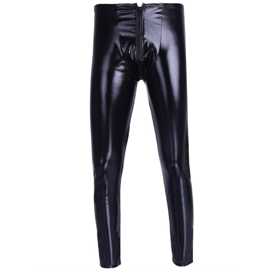 Zwarte lak leren heren legging met rits mannen strakke broek, Verzenden, Nieuw, Overige maten, Zwart