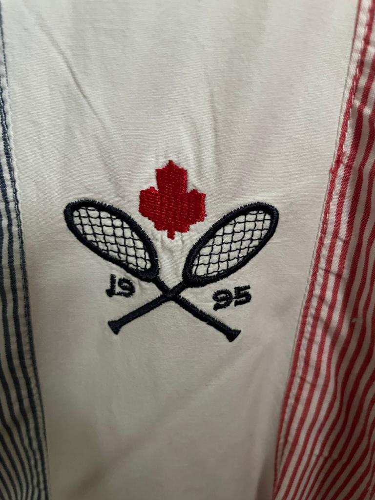 Dsquared2 gestreept overhemd met tennislogo, Ophalen of Verzenden, Zo goed als nieuw, Overige kleuren, Halswijdte 41/42 (L)