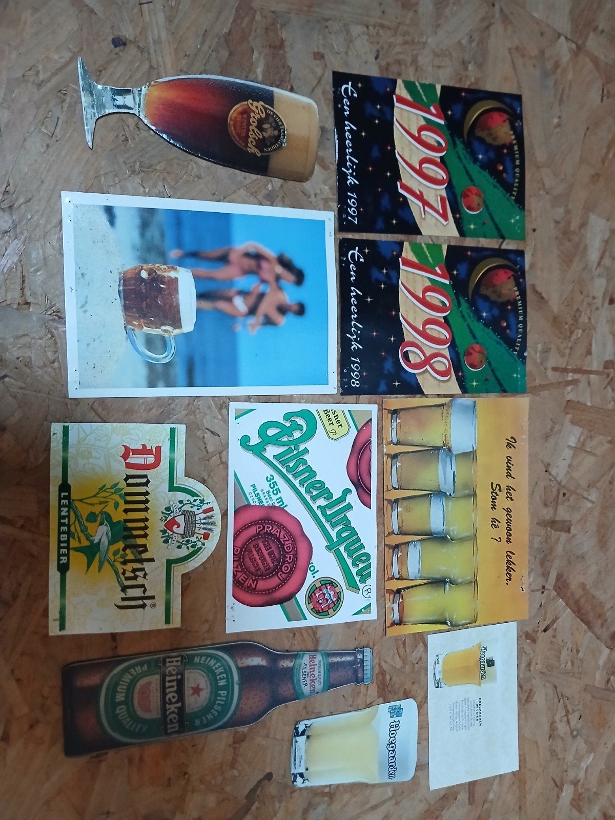 Bier reclameborden en viltjes - Grolsch, Heineken, Dommelsch, Verzamelen, Biermerken, Verzenden, Gebruikt, Reclamebord, Plaat of Schild