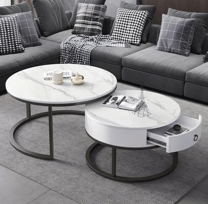 Swiss Homes Venus Salontafel Set - Mystic White marble-look, Ophalen, Gebruikt, 50 tot 100 cm, Rond
