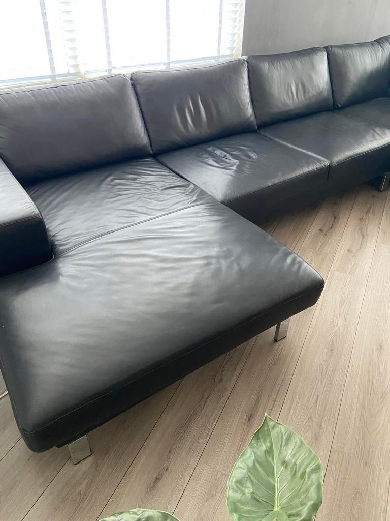 *Musterring Lif-line Hoekbank Leer Zwart. Van Til Interieur*, Ophalen, Hoekbank, Leer, Zo goed als nieuw