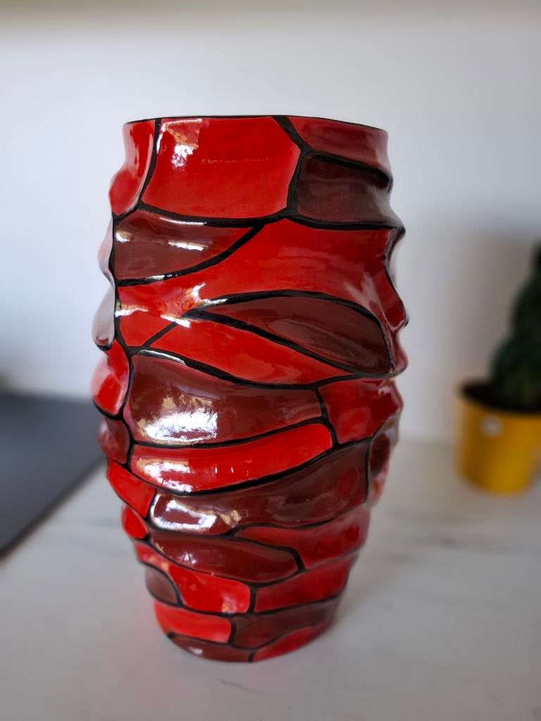 Rode Vaas, Ophalen of Verzenden, Rood, Glas, Minder dan 50 cm
