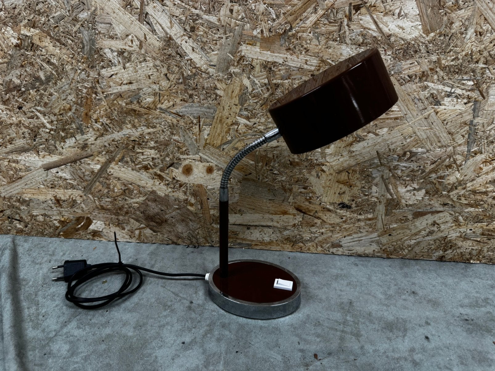 Vintage Space Age Bureaulamp Jaren '70 – Bruin/Chroom -ReK4, Bureaulamp, Gebruikt, Vintage, Ophalen of Verzenden