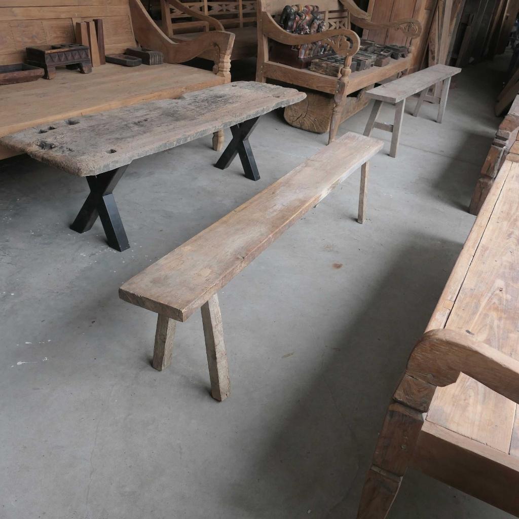 Landelijk dingklik bank tafel DK6 teak oud hout tuin terras, Antiek en Kunst, Ophalen of Verzenden