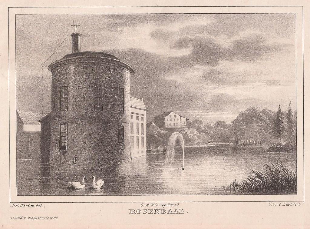 Rozendaal Rosendaal Litho Kasteel Rosendael J.F. Christ 1846, Antiek en Kunst, Kunst | Etsen en Gravures, 10 cm, Origineel, 1800 - 1899