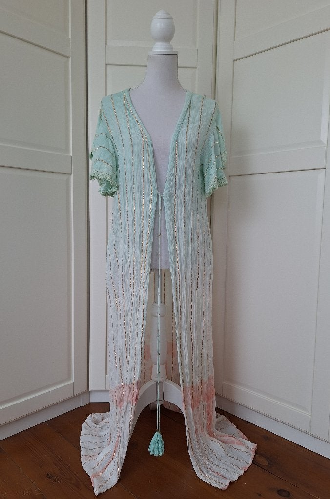 Mint groene zalm oranje hippie ibiza kaftan kimono XL, Maat 46/48 (XL) of groter, Ophalen of Verzenden, Gedragen, Onder de knie