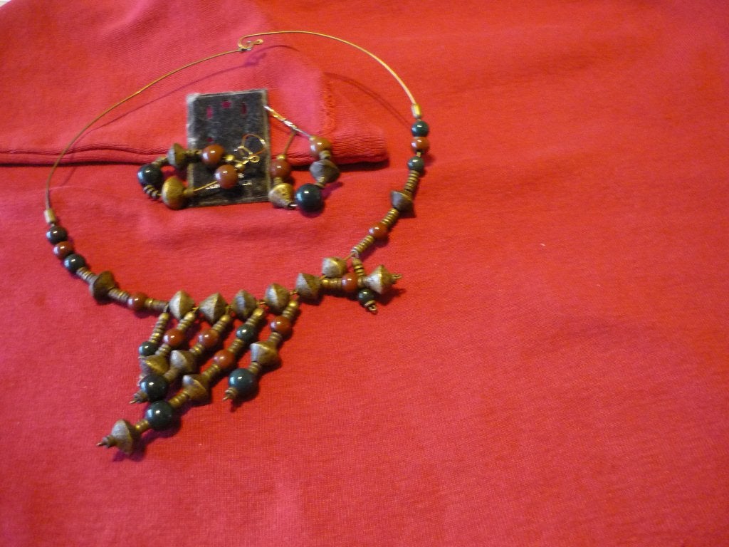 Ketting met antieke kralen o.a brons/ heliotroop/ jaspis, Sieraden, Tassen en Uiterlijk, Antieke sieraden, Verzenden, Brons, Ketting