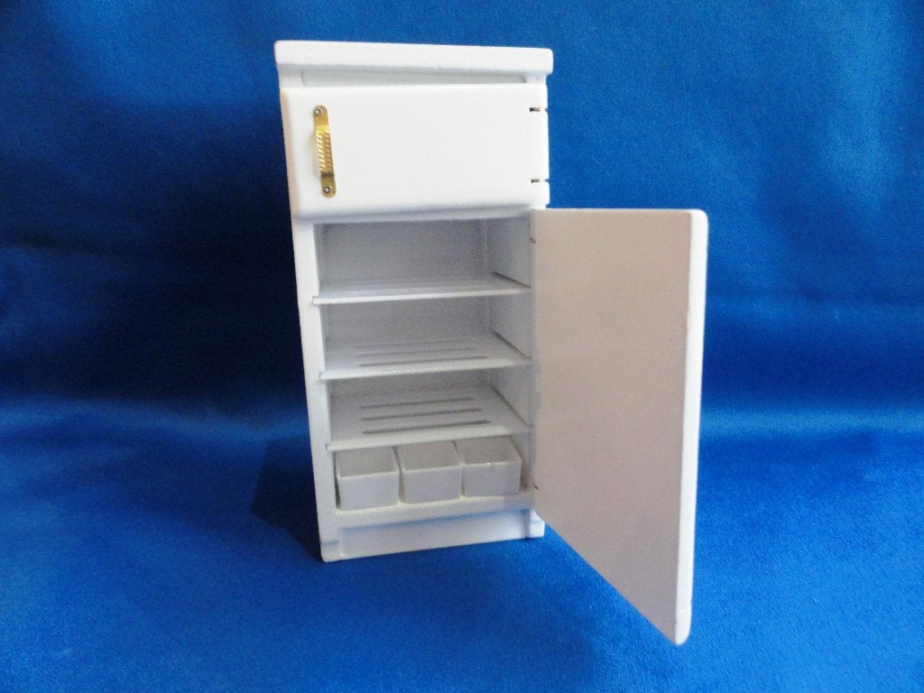 koelkast met vriesvak met 3 bakjes poppenhuis 1:12 wit hout, Verzamelen, Poppenhuizen en Toebehoren, Ophalen of Verzenden, Nieuw