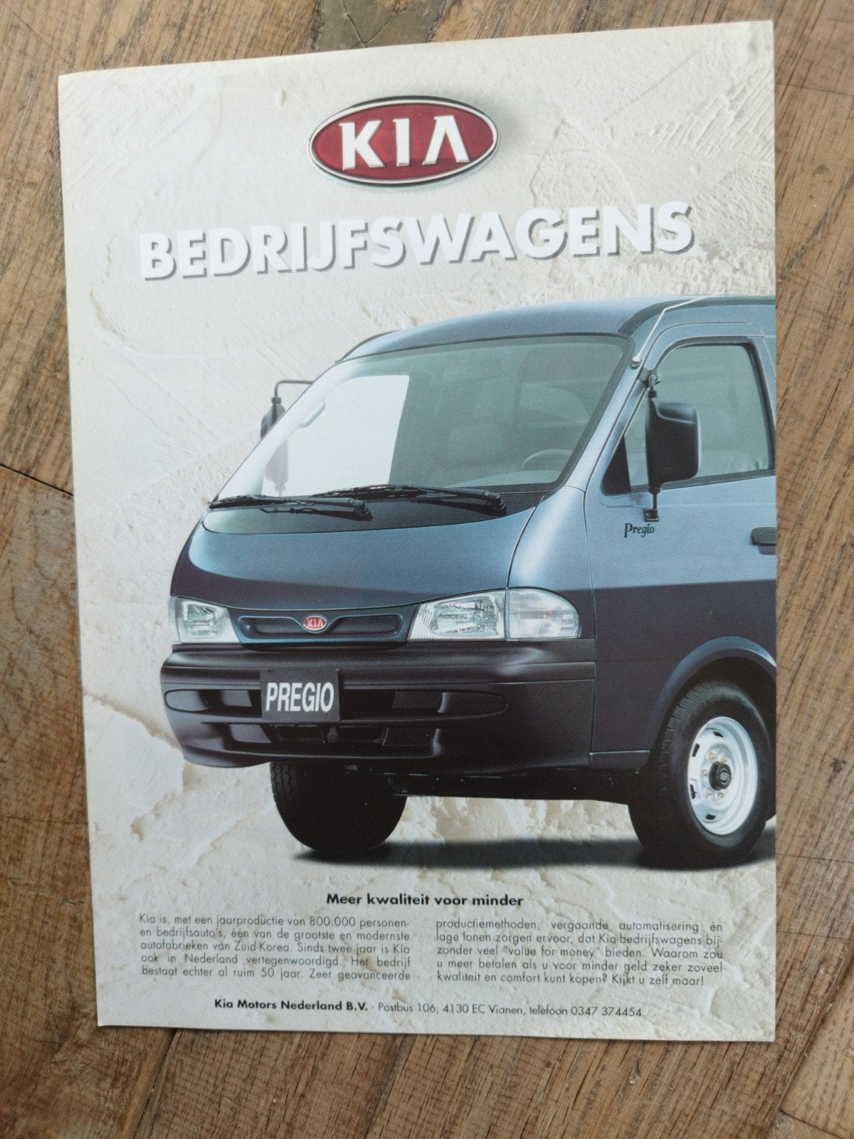 Kia Bedrijfswagens Brochure 1996 - Prego, Sportage, Besta, Kia, Ophalen of Verzenden, Zo goed als nieuw, Overige merken