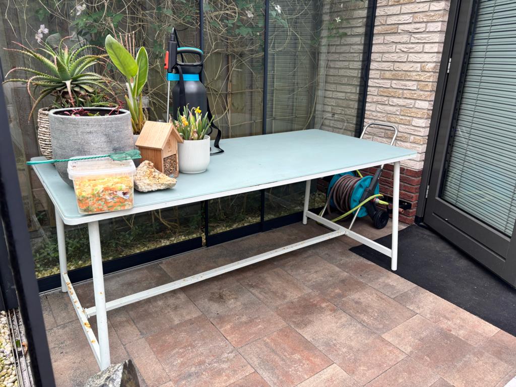 Tuintafel met glazen blad - Ideaal voor buiten, Ophalen, Gebruikt, Rechthoekig, Metaal