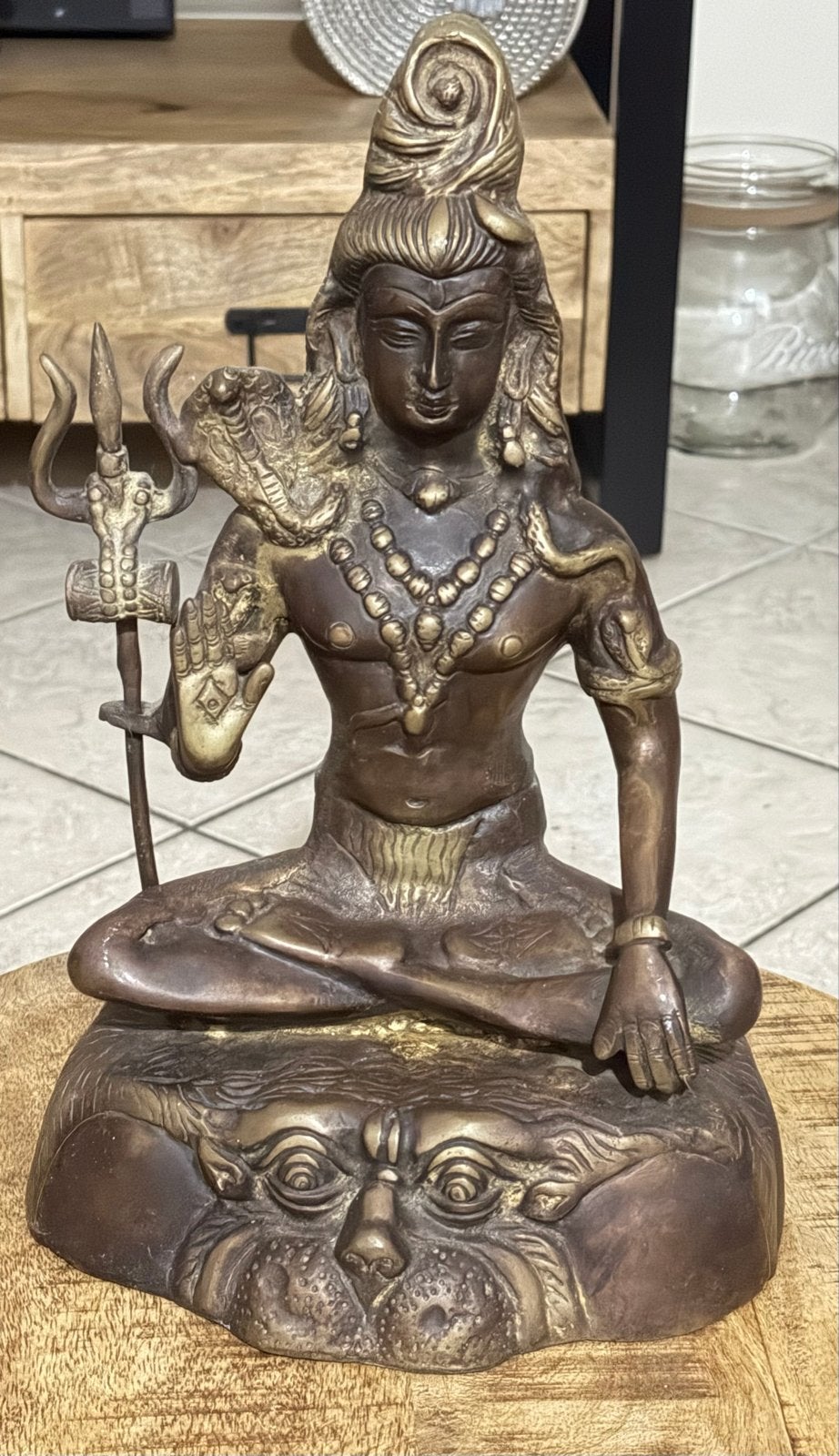 Antieke messing Shiva beeld - 32,5 cm hoog, Ophalen, Gebruikt, Metaal, Bruin