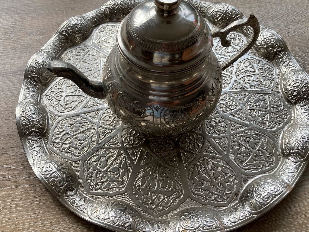 theekan / schaal verzilverd Turks ?, Ophalen, Zilver