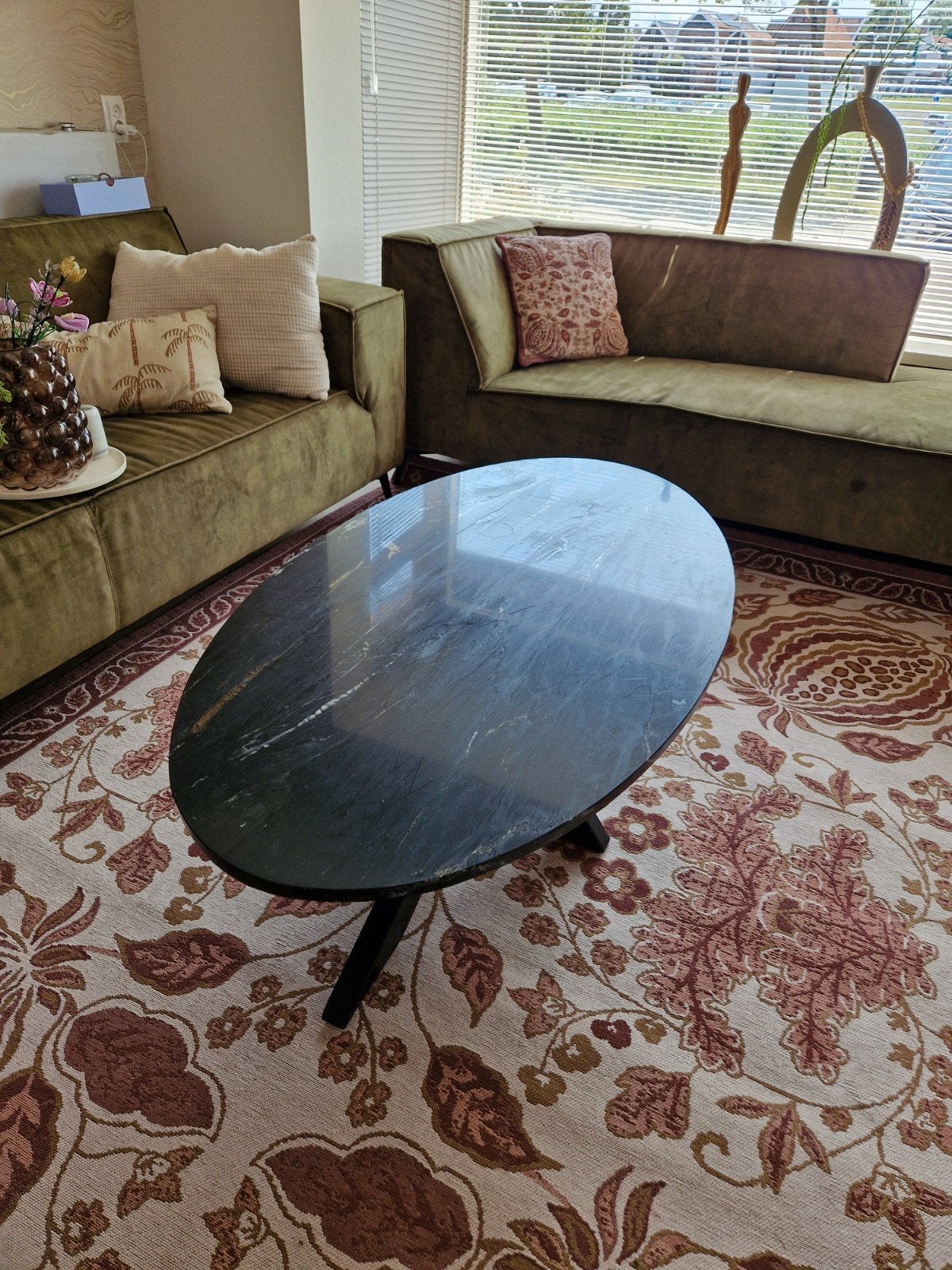 Marmeren salontafel - zwart / wit / goud, Huis en Inrichting, Ophalen, 50 – 75, 100 tot 150 cm, Rond