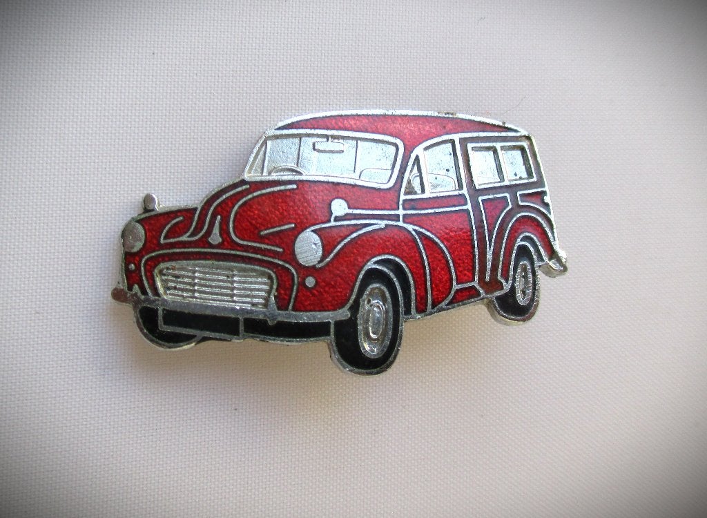 Morris Minor Traveller Speld~Broche~Emaille~Geëmailleerd, Ophalen of Verzenden, Zo goed als nieuw, Auto's