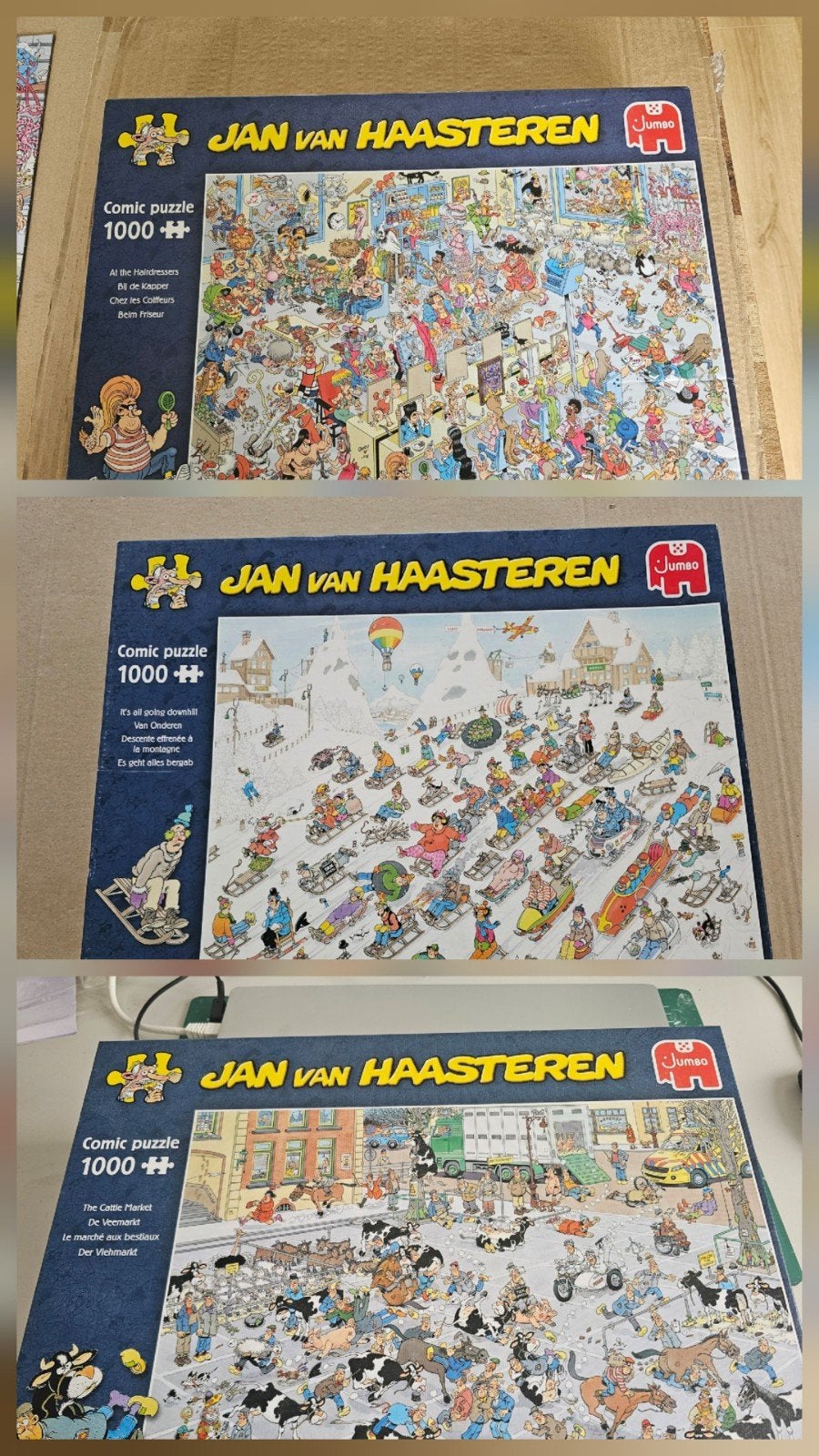 3 x Jan van Haasteren legpuzzels - 1000 stukjes, Ophalen, 500 t/m 1500 stukjes, Zo goed als nieuw, Legpuzzel